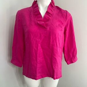 Crown & Ivy Pink Ruffled 3/4 Sleeve Blouse
